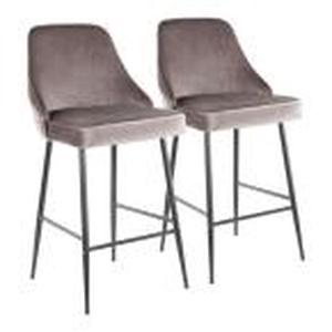 Marcel 25 in. Black Metal Counter Stool with Silver Velvet Upholstery (Set of 2)