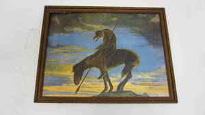 lot 24 image: Rare Vintage Framed End of the Trail American Indian on Pony Tinted Lithograph