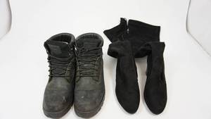 lot 57 image: Mens Work Zone Work Boots  Womens Bestelle Suede Over the Knee Black Heeled Boots
