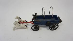 lot 69 image: Vintage Cast Iron Horse-Drawn Cart Wagon and Driver