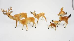 lot 115 image: Vintage Buck, Doe and Fawn Hard Plastic Figurines  Blued Eyed Doe & Fawn