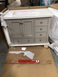 Home Decorators Orillia 42 in. W x 22 in. D Vanity in Greige with Marble Vanity Top in White with White Sink see pictures