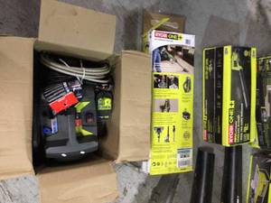 Pallet with assorted Ryobi IndoorOutdoor tools various models and conditions see pictures
