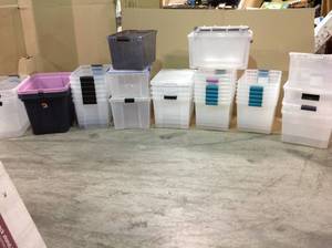 Pallet of Assorted Lot of plastic Bins SEE PICTURES Custmer Returns  diferent style and conditions