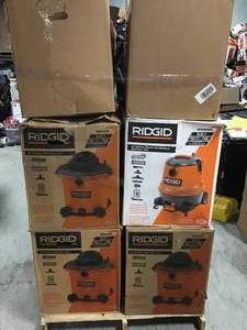 Pallet with assorted Ridgid Shop Vacs various models and conditions review pictures