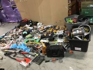 Lot of assorted items - Plumbing, electrical, Lighting, tools, hardware and more open pkgs, and more customer returns  see pictures
