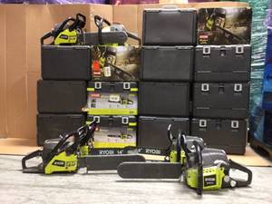 Pallet of assorted Ridgid Chainsaws various sizes and conditions see pictures customer returns
