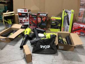 Pallet with assorted leaf blowers various brands models and conditions open box customer returns see pictures