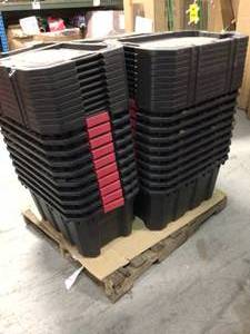 Pallet with Husky 25 Gal. Latch and Stack Tote in Black see pictures