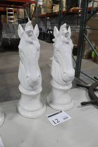 Lot of (2) Ceramic Horse Statue Table Dcor 23 White