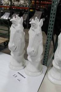 Lot of (2) Ceramic Horse Statue Table Dcor 23 White