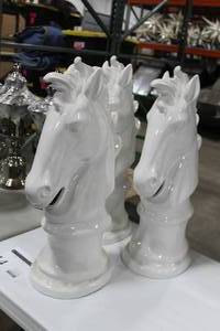 Lot of (3) Ceramic Horse Statue Table Dcor 23 White