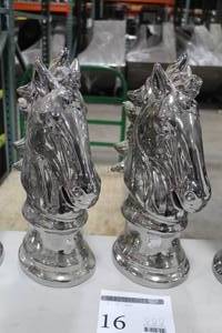 Lot of (2) Ceramic Horse Statue Table Dcor 18 Silver