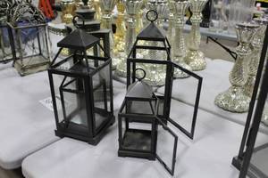 Pottery Barn Malta Hanging Metal Lantern with Glass Sides 4-Piece Set Bronze