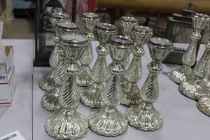 Lot of (9) Glass Candleholders 15 Silver