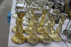 Lot of (8) Glass Candleholders 15 Gold