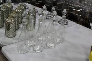 Lot of (7) Clear Glass Bottles with Stoppers