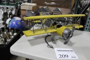 WW1 Inspired Metal Biplane Yellow