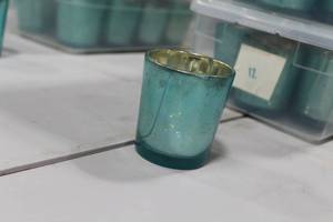 Lot of (36) Glass Candleholder 3 Teal