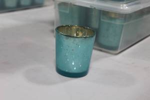 Lot of (36) Glass Candleholder 3 Teal