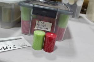 Lot of (74) Cylinder Candle 3 - Red (x69), Green (x4)