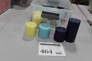 Lot of (16) Cylinder Candle - Navy 3Dx5-12H (x1), Navy 3Dx3H (x5), Light Blue 3Dx3H (x7), Yellow 3Dx3H (x3)