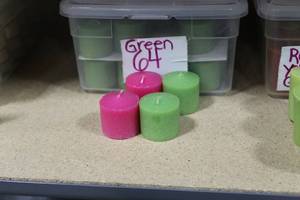 Lot of (98) Cylinder Candles 1-12Dx1-12H - Pink (x34), Green (x64)