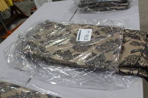 Lot of (6) Tablecloths 132D Gold Linen with Black Hydrangea Pattern