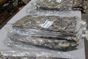 Lot of (6) Tablecloths 132D Gold Linen with Black Hydrangea Pattern
