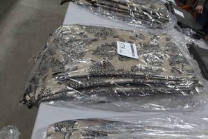 Lot of (6) Tablecloths 132D Gold Linen with Black Hydrangea Pattern