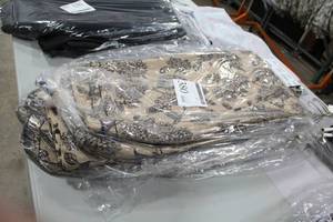 Lot of (7) Tablecloths 132D Gold Linen with Black Hydrangea Pattern