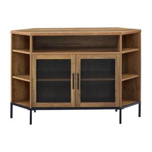 48 in. Reclaimed Barnwood Wood and Metal Corner TV Stand Fits TVs up to 55 in. with Metal Mesh Doors