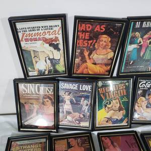 lot 90 image: Risque Framed Vintage Magazine Covers, set of 19