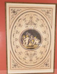 lot 153 image: Framed French Putti Etching Hand Colored