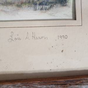 lot 136 image: Watercolor Farmyard Barn Framed Art by Lois Heron