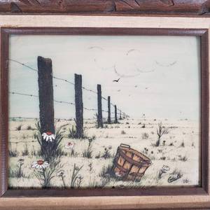 lot 137 image: Carlos Rios Handcolored Etched Praire Fence Placque Framed