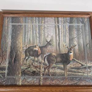 lot 138 image: Wildlife Print Buck and Does, framed
