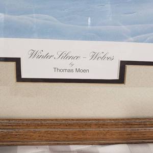 lot 132 image: Thomas Moen Framed Print WINTER SILENCE  WOLVES, signed and numbered