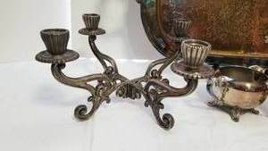 lot 98 image: Wm. Rogers Silverplate Tea Set with Candlesticks
