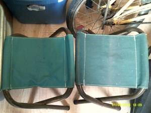 3 green folding chairsstools...