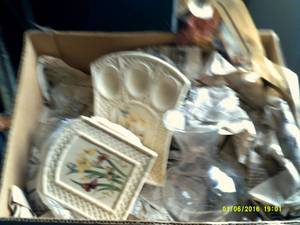 box of dishwareknick knacks...