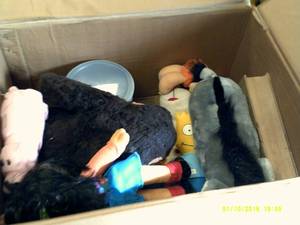 box of vintage stuffed toys ...