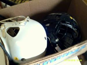 hockey helmet and a vintage footbal...