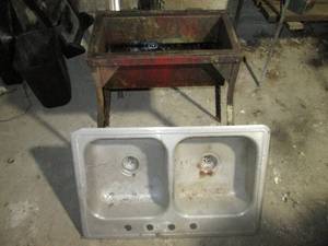 Stainless steel sink and vintage parts washer