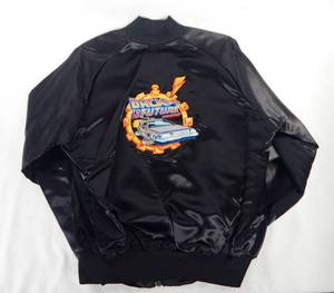 lot 3 image: Vintage 1980s Back To The Future Promotional Embroidered Black Satin Jacket