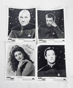 lot 9 image: Set of 4 Vintage 1992 Star Trek The Next Generation Signed Cast Photos