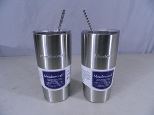2 New Stainless Steel Tumblers with Metal Straws