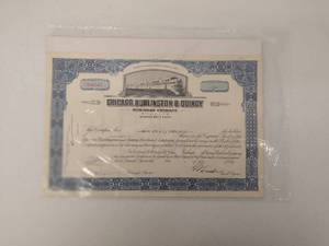 lot 27 image: Chicago, Burlington & Quincy Railroad Company Stock Certificate