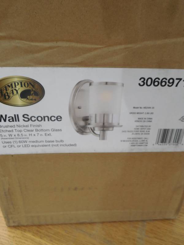 Truitt 1-Light Brushed Nickel Wall Sconce with a combination Clear and Etched Glass Shade