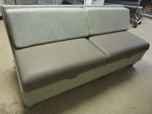 SOFA, ON LOCKABLE CASTERS, WITH BENEATH-SEAT STORAGE